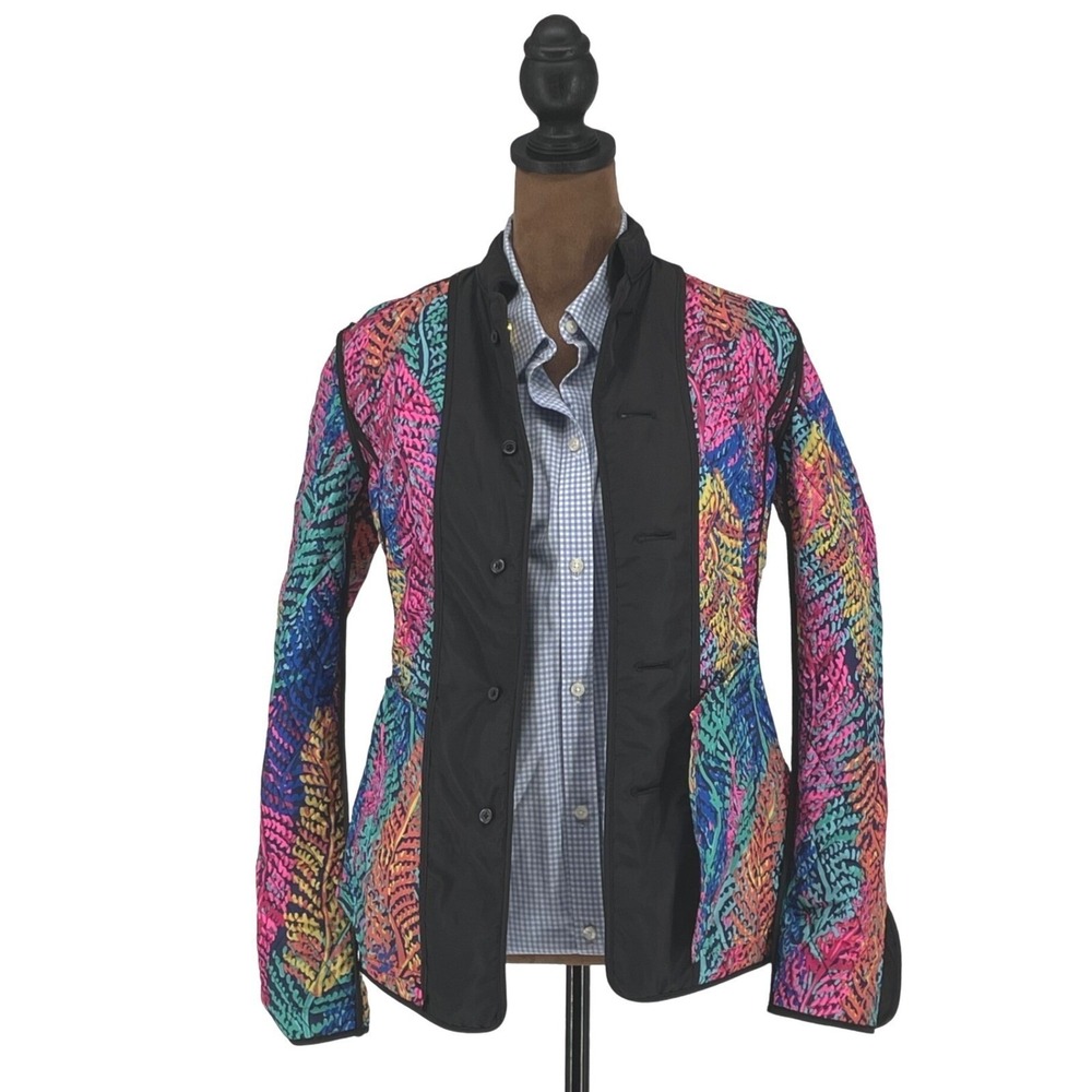 Lilly Pulitzer XXS Quilted Jacket Black Gold Button Colorful Lining Cuff Design - Picture 13 of 16